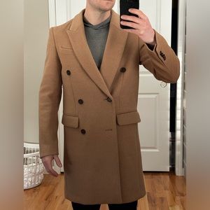 Topman Camel Double breasted Overcoat